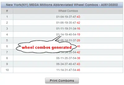 Massachusetts MEGA Millions Lotto Wheels Sample Results
